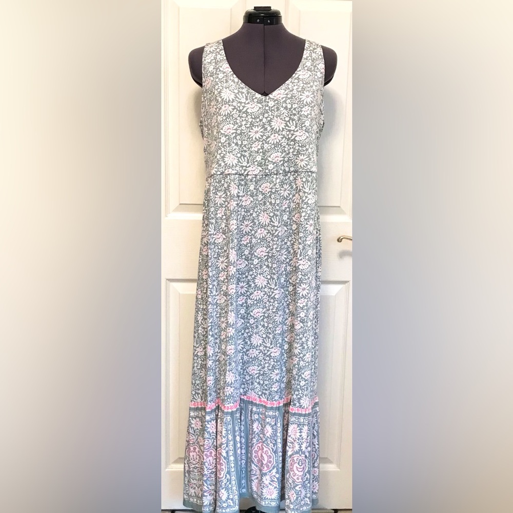 Loft Beach Floral Sleeveless Tiered Maxi Dress Bohemian Large